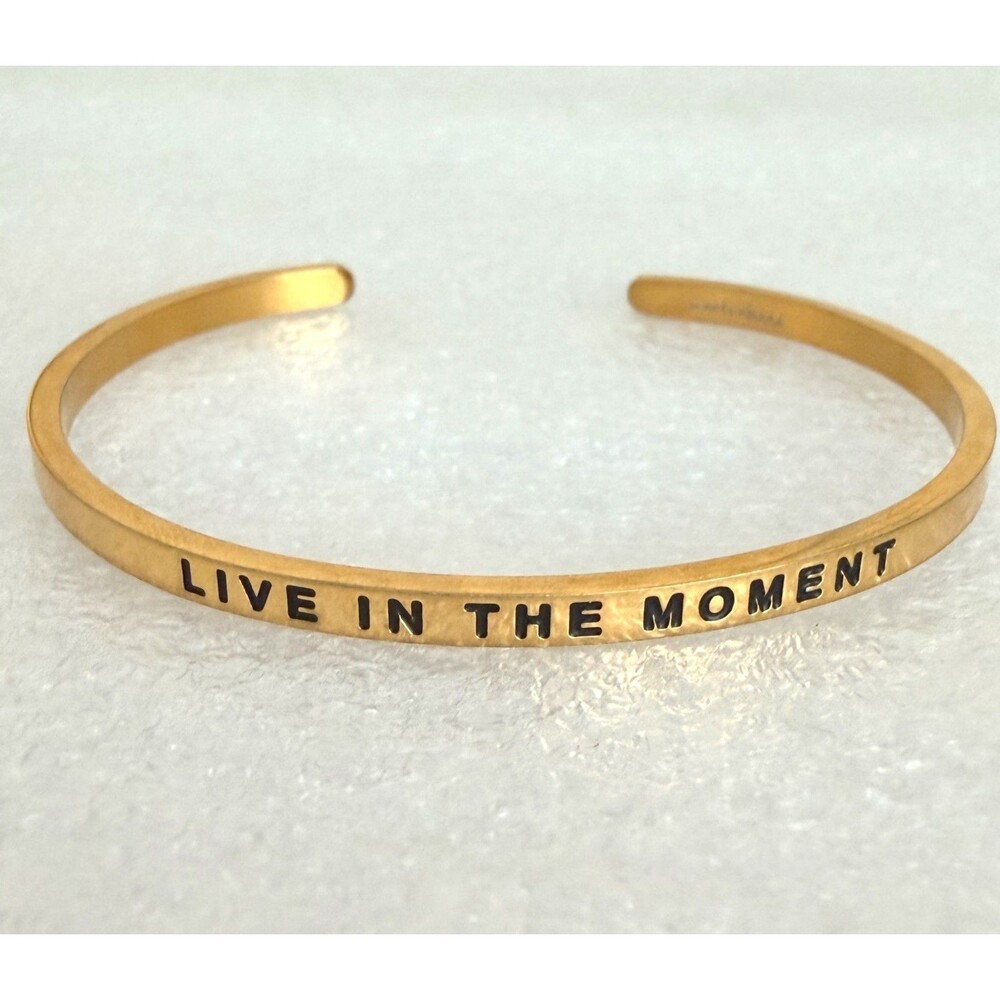 Mantraband Gold Tone Live In The Moment Engraved Cuff Bracelet
